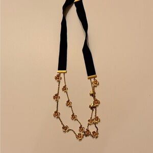 Ann Taylor Black and Gold Floral Design Necklace